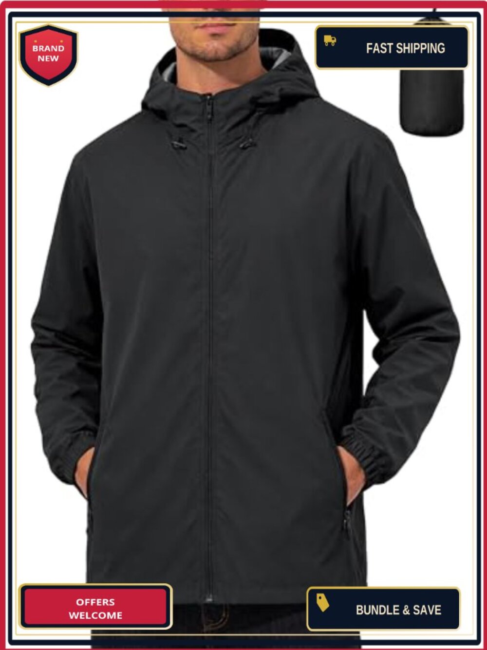 Waterproof Rain Jacket Men Ultra Light Packable Windbreaker